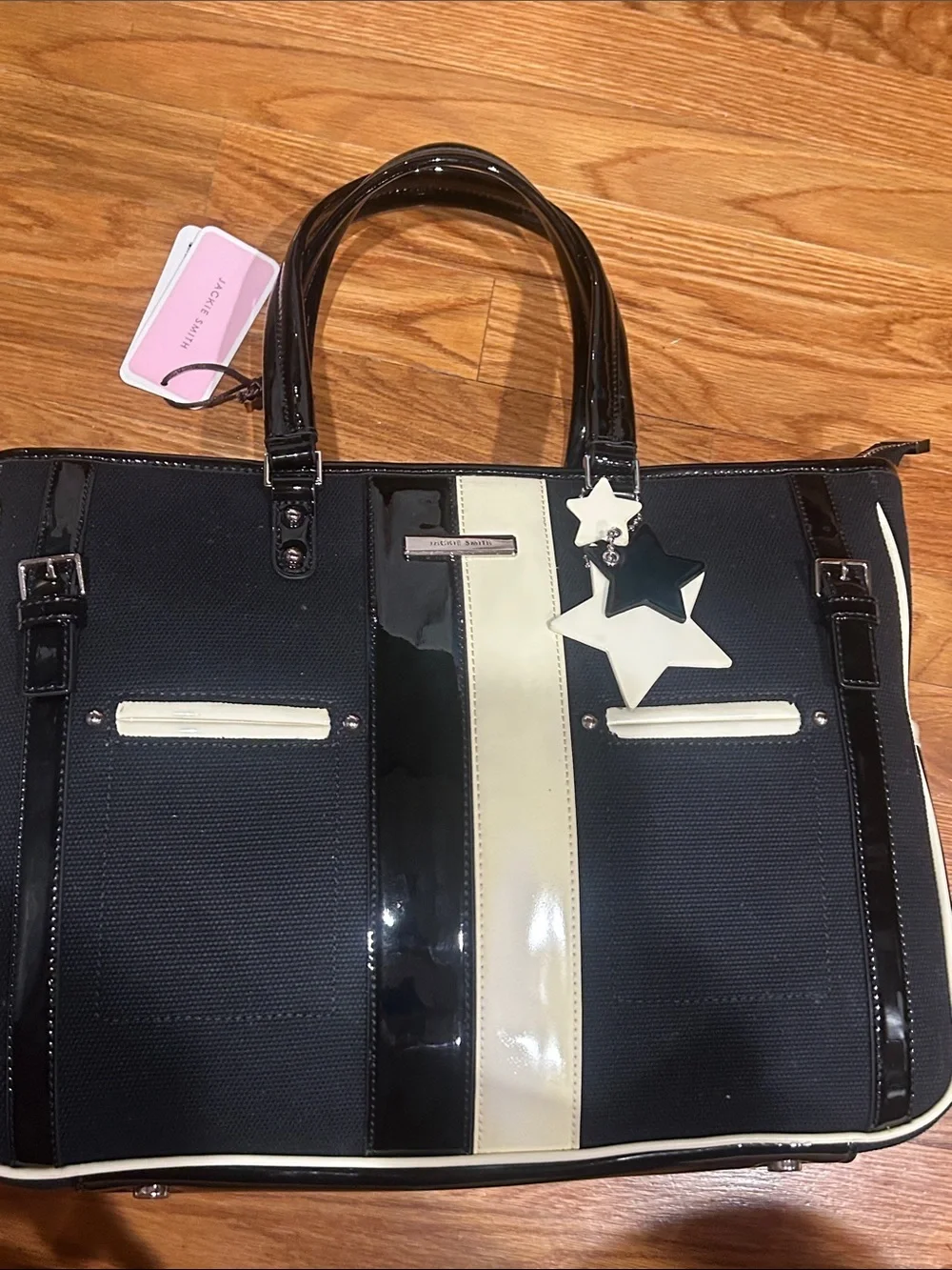 Jackie Smith Black and Cream Paneled Tote with Star Charm new with tags bag